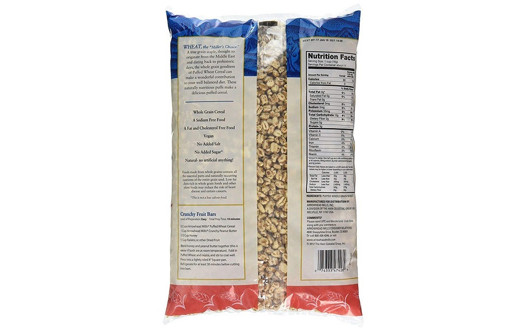 Arrowhead Mills Natural Puffed Wheat Cereal   Pack  170 grams